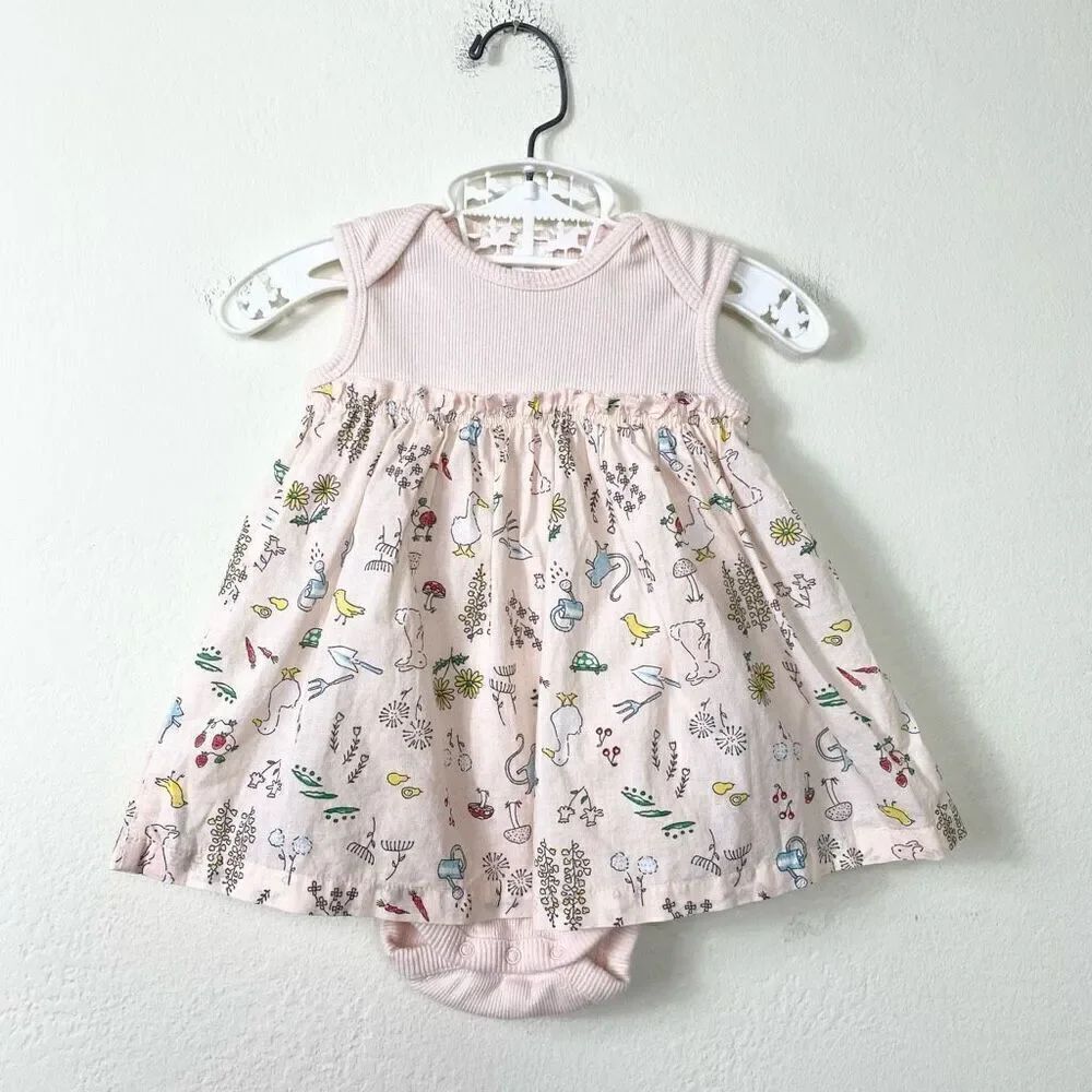 Nordstrom Baby Girl’s Light Pink Garden Animal Themed Dress One Piece Size 6M